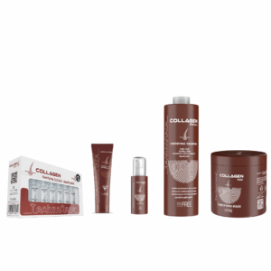 Un pack de shampoing , Mask , Ampoule ,crème et Sérum au concentré actif du collagen . Notre Shampoing au concentré actif du collagen ,Il nourrit et revitalise vos cheveux, les réparant en profondeur pour une brillance éclatante. Mask Adapté aux cheveux secs et sensibles , sans sulfate ni parabène. Ampoules 70 ml ,lotion concentré actif du collagen qui augmente l'effet soie de vos cheveux . Technocare Collagen shampoo + Mask + Lotion + Sérum+ crème